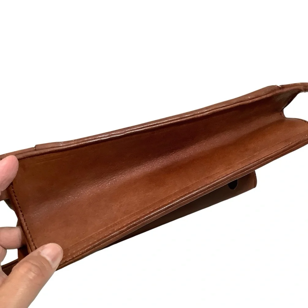 Valentino Garavani Vintage Brown Leather Clutch Bag with Gold Detail